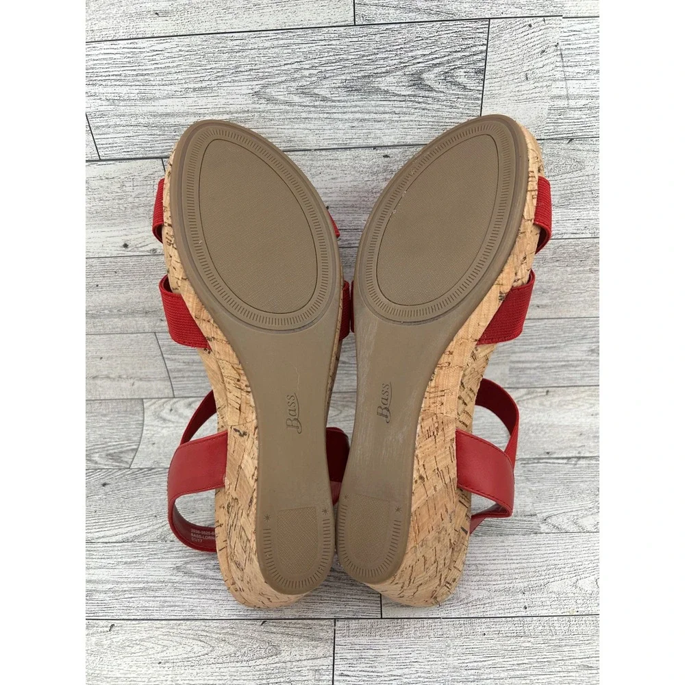 Bass Go-To Comfort Lorna Red Cork Wedge Sandals‎ Elastic Strap Women's Size 8M